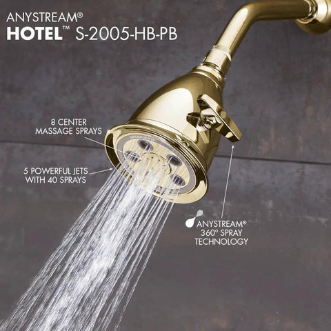 Polished Brass Adjustable Shower Head With High Pressure 2.5 GPM Anystream Technology Delivers Boss Level Flow Durable Construction