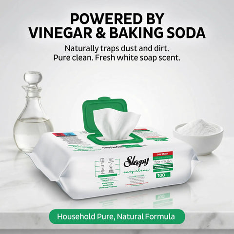 XL All Purpose Cleaning Wipes 100 Count No Streak Natural Vinegar And Baking Soda Formula Jumbo 8x8 Inches visible