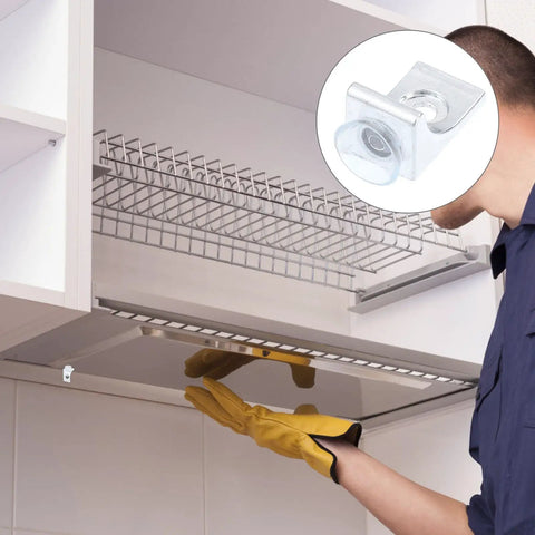 Installing 10 Pack Zinc Alloy Right Angle Glass Support Pegs with suction cups in kitchen cabinet for shelf stability