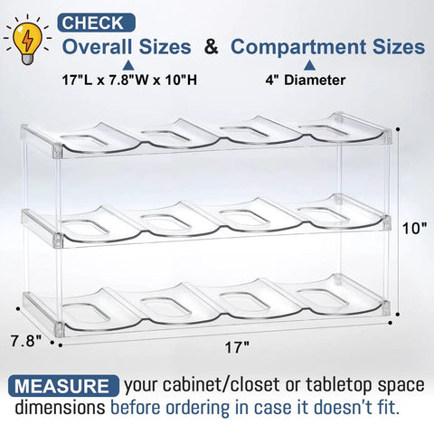 Kick That Bottle Jumble With This 3 Tier Stackable Water Bottle Organizer That Cradles 12 Big Tumblers And Fits Stanley Sizes Perfectly Clear plastic organizer with dimensions 17"L x 7.8"W x 10"H.