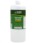 Bottle of industrial grade isopropyl alcohol with 99.9% purity, green and white label, 950ml, by Duda Energy.