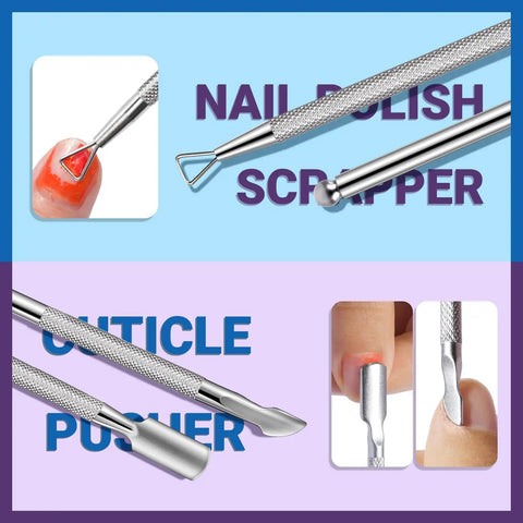 All In One Pro Nail Polish Remover Kit With 2 Soak Off Bowls cuticle pusher and peeler detail view