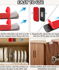 Step-by-step installation of Ultra Thin Magnetic Cabinet Magnets For Smooth Closure 24 Pack With Adhesive Backing, showing adhesive application and magnetic closure on wooden cabinets.