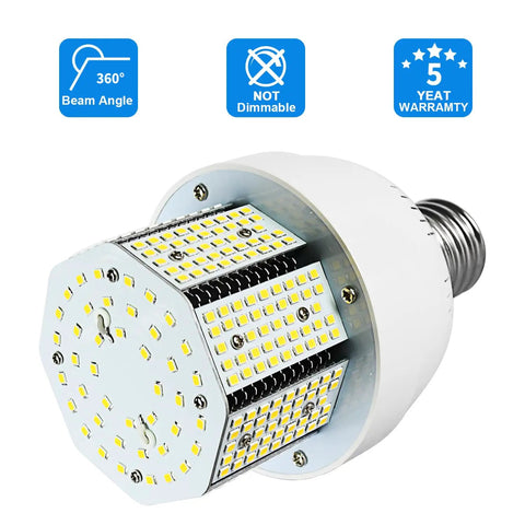 Ultra Bright 85W 480V LED Corn Light Bulb, 12750LM, 5000K Daylight for Garage, High Bay Warehouse, showing LED chips and base