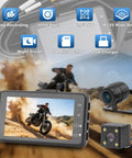 Dual 1080P Waterproof Bike Dash Cam With 3 Inch Screen, Night Vision, Front And Rear HD Recording system installed on motorcycle.