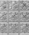DIY Friendly Tin Plated Steel Wall And Ceiling Panels, 2x2 Ft Nail Up Sheets, Unfinished, 12 Pack, Made From Recycled USA Materials, Ready For Paint, Durable Brushed Silver Look For Quick Install On Walls And Ceilings shown with pattern detail