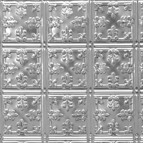 DIY Friendly Tin Plated Steel Wall And Ceiling Panels, 2x2 Ft Nail Up Sheets, Unfinished, 12 Pack, Made From Recycled USA Materials, Ready For Paint, Durable Brushed Silver Look For Quick Install On Walls And Ceilings shown with pattern detail
