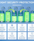 Eight security protection features for Heavy Duty 8S To 24S Lithium Battery Management System visual on a blue background.