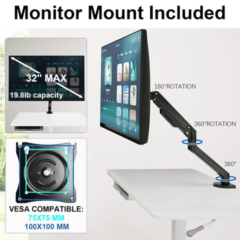 Heavy Duty White Rolling Mobile Workstation Cart With Smooth Gas Spring Height Adjustment For Sit Stand Daily Grind featuring a monitor mount with 32" max screen.