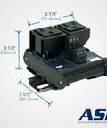 Front view of IMACP02 Duplex Three Prong Modular Outlet DIN Rail Mount AC Receptacle Black For 120V 15A NEMA 5 15P Power Plug In Industrial Electrical Panels And Control Cabinets.