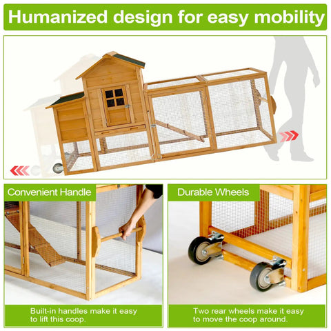 Backyard Chicken Coop On Wheels For 1 To 2 Chickens With Nesting Box Weatherproof Wooden Hen House Outdoor Poultry Barn; handles, wheels visible