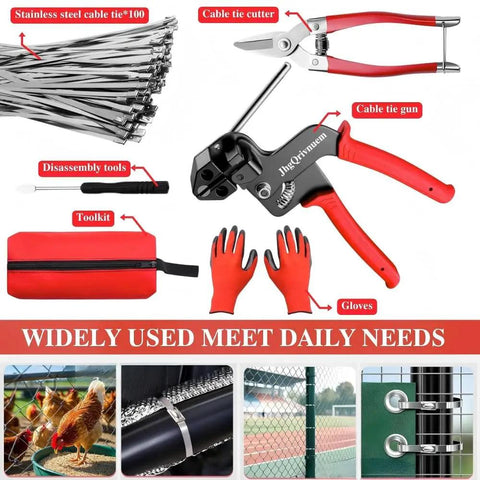 Beefy Metal Zip Tie Gun Kit With 100 Stainless Steel Zip Ties 11.8 Inch Long Fastening And Cutting Tool for diverse applications.