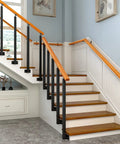 Get The Job Done Right With Heavy Duty Square Iron Stair Spindles 10 Pack Side Mount Black Banister Post Adjustable Bracket For Indoor Outdoor Steps Built Badass Strong And Quick To Set, showcasing a stylish staircase.
