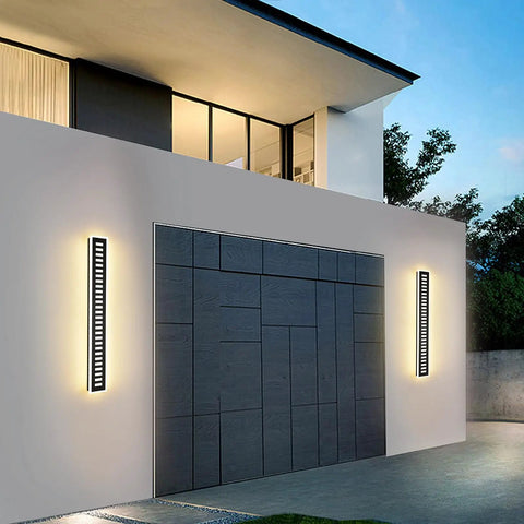 Dope Outdoor Wall Light LED 42W 3000K 35 Inch Long Black Metal Waterproof Modern Exterior Lighting Fixture Frosted Acrylic Porch Sconce For Patio Garage Courtyard illuminating a modern building exterior