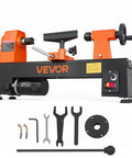 VEVOR Mini Benchtop Wood Lathe, 1/3 HP 8 X 13 Inch setup with tool rest and accessories for DIY woodturning.