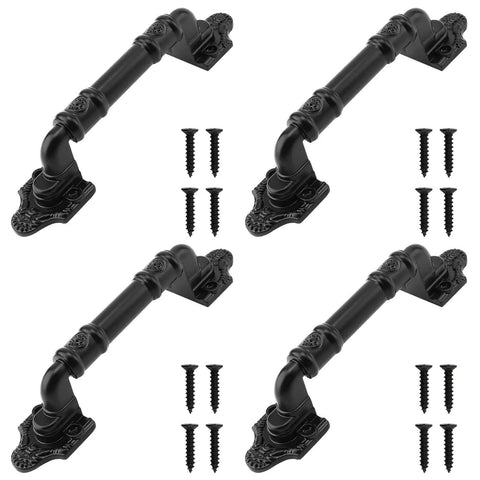 4 Pack Black Antique Barn Door Pull Handle 7.8 Inch Heavy Duty Sliding Door Hardware With Screws Displayed