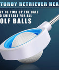 Premium Stainless Telescopic Golf Ball Retriever With Dual Rubber Head showcasing sturdy retriever head with golf ball