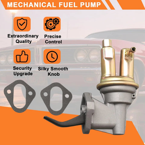 Drop In M6737 Mechanical Fuel Pump Replacement For Jeep And AMC Classics, shown with gaskets and features highlighted.