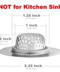 2 Pack Stainless Steel Sink Strainers Two And A Quarter Inch Top One Inch Basket Fits Bathroom Utility Slop Laundry RV Lavatory Hair Catcher Rust Resistant Durable Drain Protection For Daily Use, side view with measurements