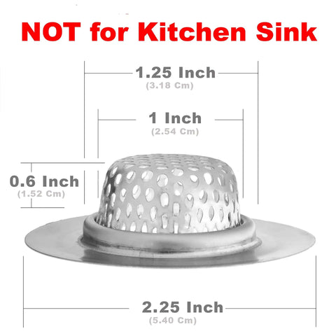 2 Pack Stainless Steel Sink Strainers Two And A Quarter Inch Top One Inch Basket Fits Bathroom Utility Slop Laundry RV Lavatory Hair Catcher Rust Resistant Durable Drain Protection For Daily Use, side view with measurements