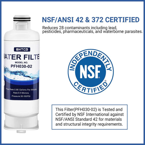 Two Pack Fridge Water Filter Replacement certified by NSF for Samsung RF Series with filtration reducing lead and chlorine taste