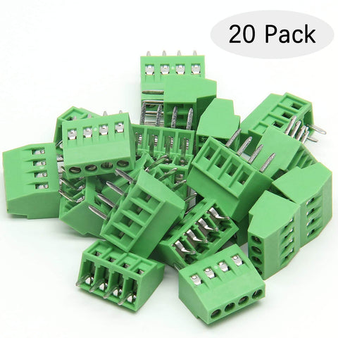 20-pack 4-Pin 2.54mm Pitch PCB Terminal Block Screw Terminal Connector Kit with brass pins visible