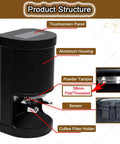 Product structure of Top Tier Automatic Coffee Tamper 58mm With Touchscreen Pressure Dial and Aluminum Housing.