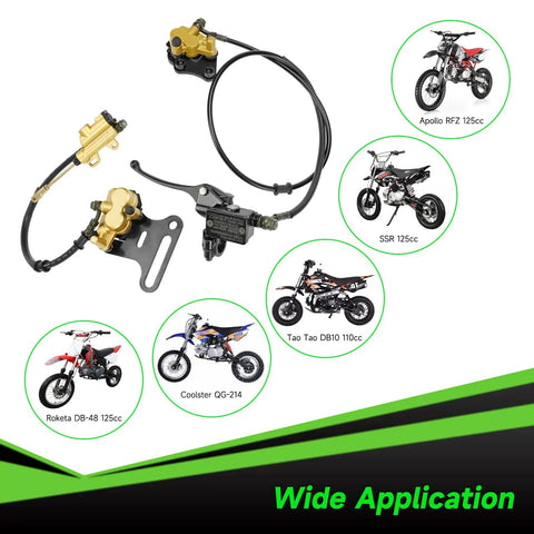 Pit Bike Front Brake And 12mm Rear Hydraulic Disc Caliper Assembly for SSR 125cc 110cc Tao Tao Coolster Roketa X Pro visible parts.
