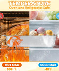 Six Pack 1/3 Size Stainless Steel Steam Table Pans 2.5 Inch Deep Hotel Pan Trays showing oven and refrigerator use