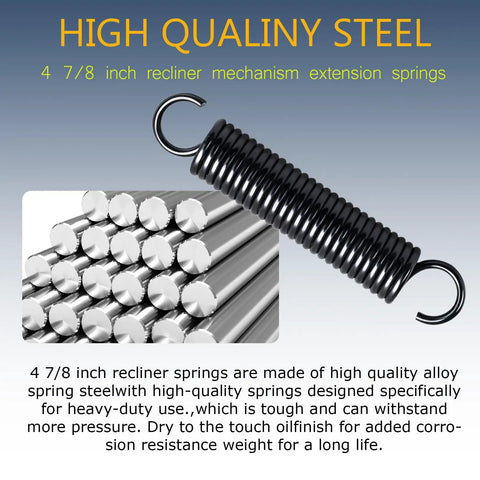 Four And Seven Eighths Inch Recliner Mechanism Extension Springs Two Pack Replacement Parts, black high-quality steel