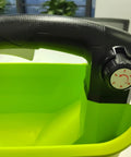 Cordless All Season Spreader For 18V Lithium Batteries, Seed Fertilizer And Ice Melt, handle and control dial close-up