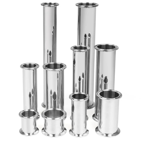 Stainless steel 304 tri-clamp tubing set with flanged ends, assorted lengths and diameters