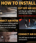 Heavy Duty Air Blow Gun Kit With 30 Foot Coiled Hose And Dual Head Tire Chuck Zero Leak Accessory Set installation guide with steps.