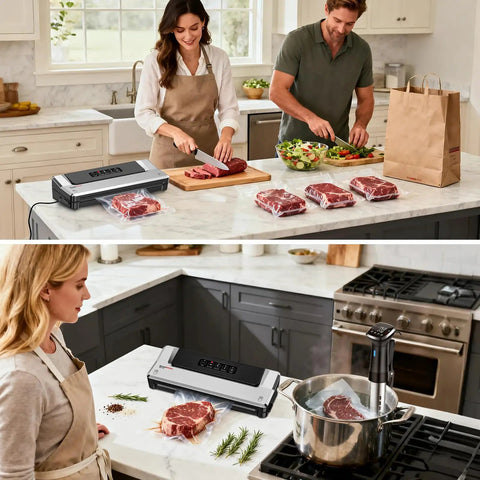 Compact Vacuum Sealer for Kitchen Storage and Meal Prep with Vac and Seal, Pulse Vac, and Seal Modes on countertop