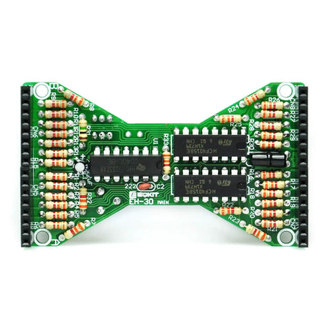 Top view of Electronic Hourglass LED DIY Kit For Welding Practice, Blue Ray PCB Board with components, glow model EK1886 displayed.
