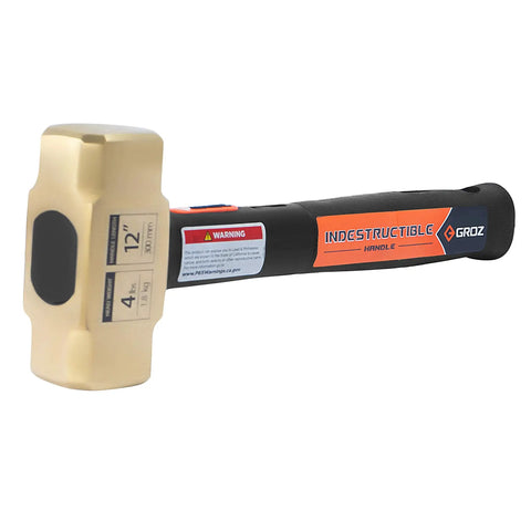 Brass Head 4 Pound Sledge Hammer With 12 Inch Indestructible Handle Spark Resistant Head Steel Locking Plate Vulcanized Rubber