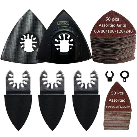 Oscillating Multi Tool Sanding Kit With 105 Pieces Including Triangle And Finger Sanding Pads And 100 Pieces Sandpaper For Wood Projects