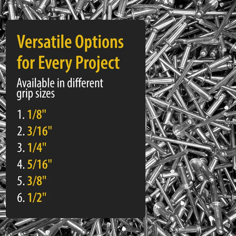 Rock Solid 304 Stainless Steel Blind Rivets 100 Count 1/8 Inch Diameter 1/4 Inch Grip No Fuss Corrosion Resistant Hardware Fasteners on display.