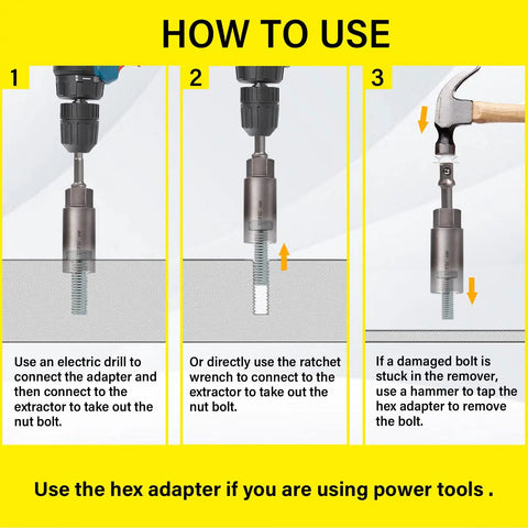 Instructions for using 5 Piece Spiral Deep Extractor Set For Removing Stuck And Broken Bolts Studs Fittings Threads Pins Spark Plug