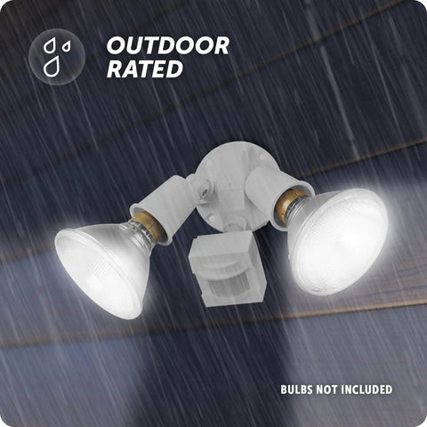 Reliable Top Shelf Twin Head Motion Sensor Security Flood Light With Wide Angle Sweep And Quick Timer Dial To Keep Your Yard Locked Down With No Stress Hardwired Setup In Slick White