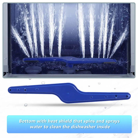 Upgrade Dishwasher Lower Spray Arm Replacement for Frigidaire and Kenmore models showing blue spray arm with water jets
