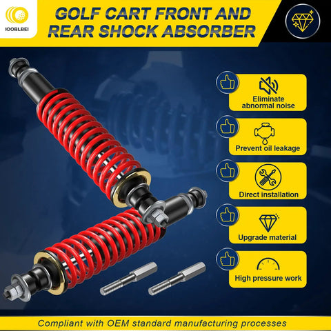 Heavy Duty Coil Spring Shock Absorbers For Ezgo Txt And Medalist Golf Carts 1994 Onward Front Rear Setup, red coils, direct installation.