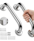 Two Pack 12 Inch Stainless Steel Shower Grab Bars For Safe Bathing And Easy Mobility - Heavy Duty Bathroom Handles, with hand holding bar