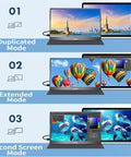 15.6 Inch Portable Monitor Fhd 1080P Usb Type C Hdmi IPS Glare Free Gaming Laptop External Display showing duplicated, extended, and second screen modes.