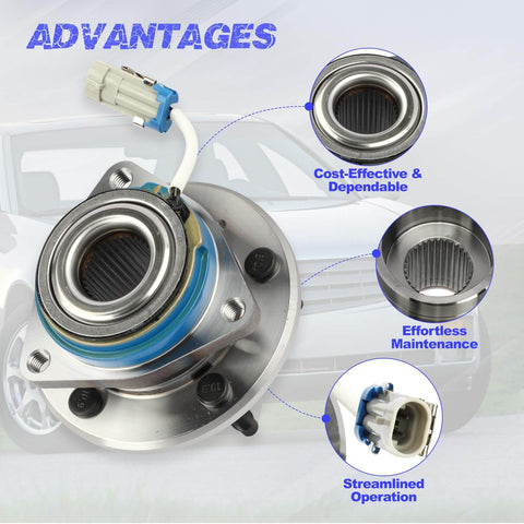 Front Wheel Hub Bearing Assembly with ABS - Single Unit Fits Impala, showing features and advantages.