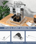 Heavy Duty Slide Out Rolling Dolly For Kitchen Counter Appliance Glide Tray with coffee maker on stylish tray and ergonomic handle.