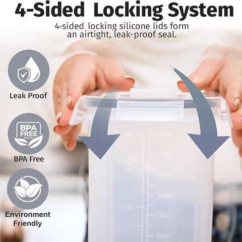 Person holding Two Pack Extra Large Airtight Food Storage Canisters For Bulk Pantry Organization, 6.3 Liters 213 Ounces BPA Free