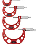 Pro Grade Outside Micrometer Set 0 To 4 Inches With Microfine 0.0001 Inch Readings, Includes Four Carbide Outside Micrometers