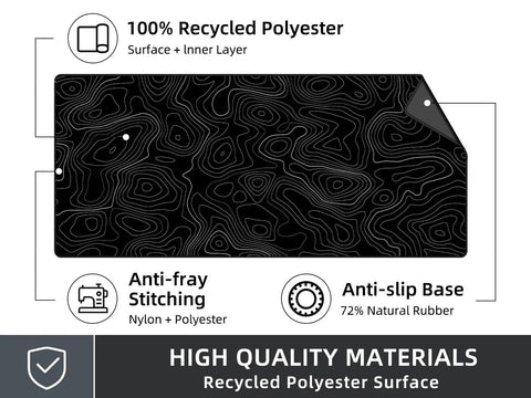 Extra Large Gaming Mouse Pad With Black Topographic Print XXL Desk Mat For Gaming And Work Non Slip Keyboard Pad For Computer Laptop PC Office Setup Pro with anti-fray stitching and anti-slip base.