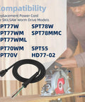 Heavy Duty Rock Solid Replacement Power Cord For Skil SPT77W SPT78W SPT55 Worm Drive Circular Saw, compatibility chart with electrical cord.